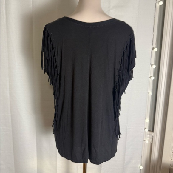 Free People Black Fringe Sleeve Tee XS - Picture 2 of 7